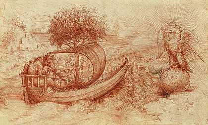 船、狼和鹰的寓言`Allegory of Boat, Wolf, and Eagle by Leonardo da Vinci