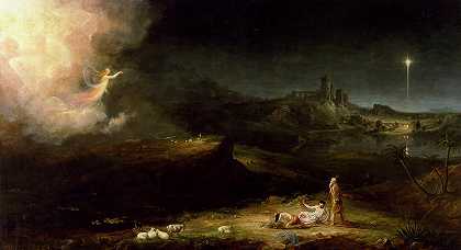 《牧羊人面前的天使》，1834年`The Angel Appearing to the Shepherds, 1834 by Thomas Cole