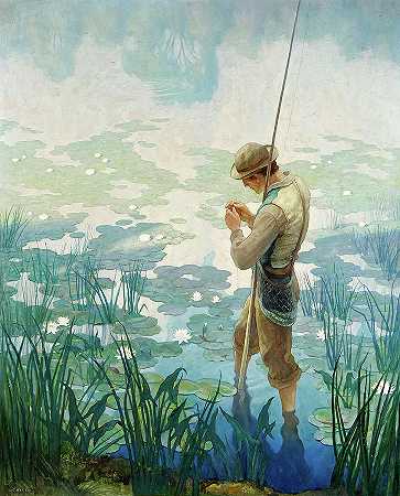 梭罗钓鱼`Thoreau Fishing by Newell Convers Wyeth