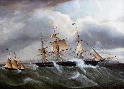 1850年，一艘载有引航员的船驶入纽约港`Ship United States with Pilot Boat Entering New York Harbor, 1850 by James Edward Buttersworth