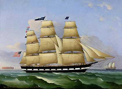 乔治·彭定康号驶过赫利奥戈兰`Ship George Patten, Passing Heliogolan by Heinrich Petersen