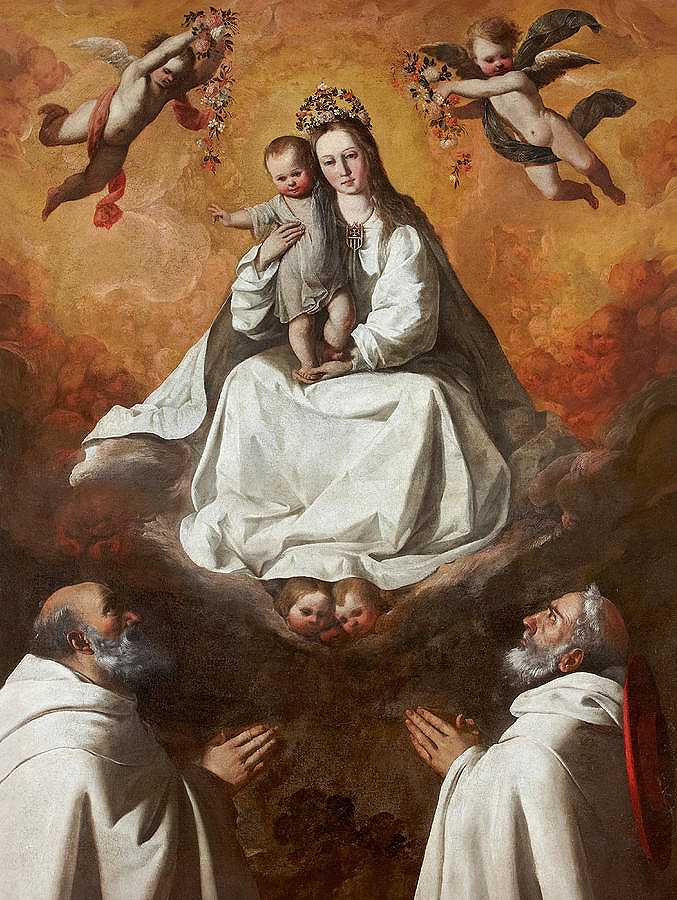 慈悲圣母与两位美塞达利僧侣，1640年`The Virgin of the Mercy with Two Mercedarian Monks, 1640 by Francisco de Zurbaran
