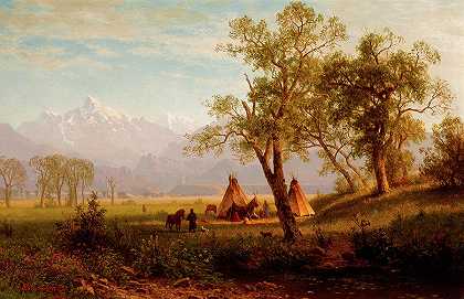 内布拉斯加州风河山脉`Wind River Mountains, Nebraska Territory by Albert Bierstadt