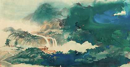 雨后水天一色`Water And Sky Gazing After Rain In Splashed Color by Chang Dai-chien