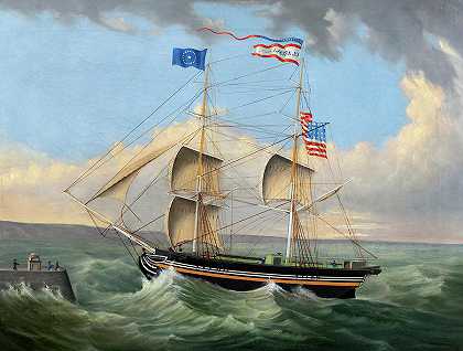 1830年，克拉丽莎·安号驶向勒阿弗尔`Ship Clarissa Ann, Approaching Le Havre, 1830 by Louis Gamain
