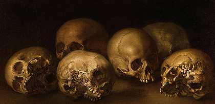 17世纪头骨的静物画`Still Life of Skulls, 17th Century by Italian School