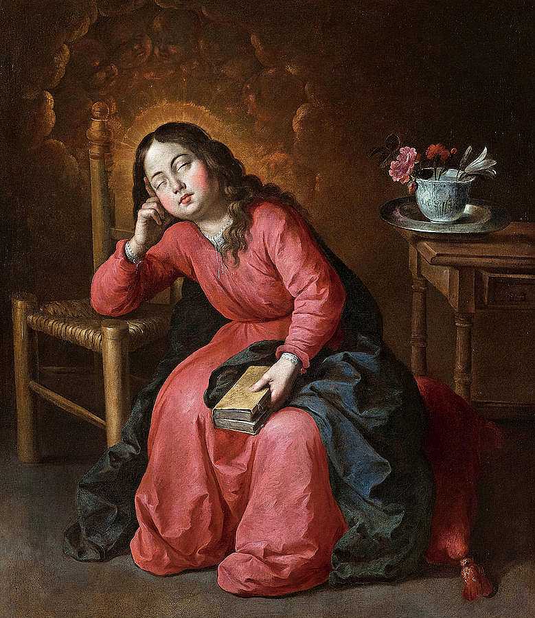 圣母玛利亚小时候睡着了1655年`The Virgin Mary as a Child, Asleep, 1655 by Francisco de Zurbaran
