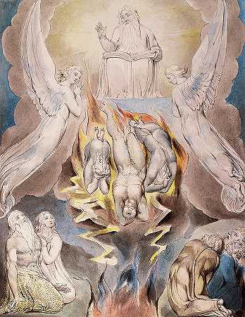 撒旦的堕落，1825年`The Fall of Satan, 1825 by William Blake
