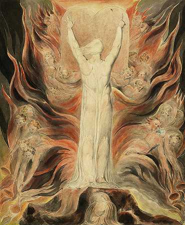 神在圣约的桌子上写字`God Writing upon the Tables of the Covenant by William Blake