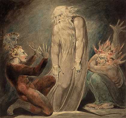 撒母耳向扫罗显现的鬼魂，1800年`The Ghost of Samuel Appearing to Saul, 1800 by William Blake