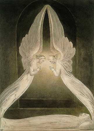 1805年，天使守护的坟墓里的基督`Christ In The Sepulchre Guarded By Angels, 1805 by William Blake