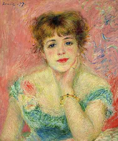 女演员珍妮·萨马利的肖像，1877年`Portrait of the Actress Jeanne Samary, 1877 by Auguste Renoir