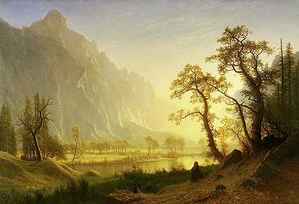 日出，约塞米蒂山谷，1870年`Sunrise, Yosemite Valley, 1870 by Albert Bierstadt