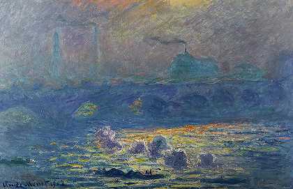 滑铁卢桥，阳光效应，1900-1903年`Waterloo Bridge, Sunlight Effect, 1900 – 1903 by Claude Monet