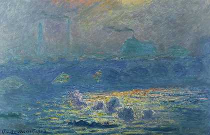 滑铁卢桥，阳光效果，1903年绘制`Waterloo Bridge, Sunlight Effect, Painted in 1903 by Claude Monet