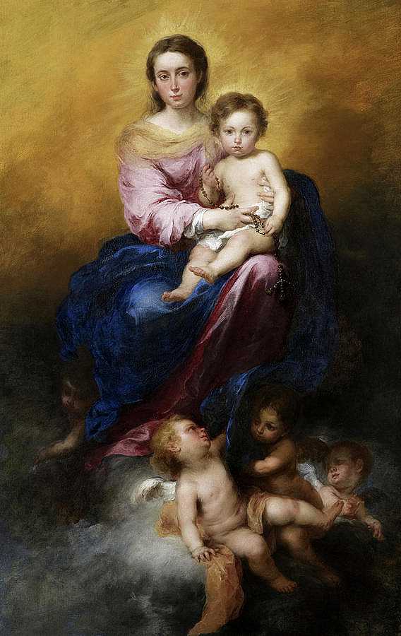 《玫瑰圣母》，1680年`The Virgin of the Rosary, 1680 by Bartolome Esteban Murillo