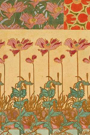 东方罂粟`Oriental Poppies by Alphonse Mucha