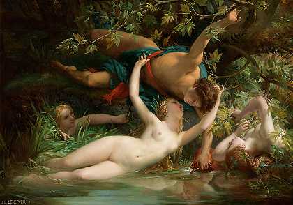 海拉斯被仙女们吸引住了`Hylas attracted by the Nymphs by Jules Eugene Lenepveu
