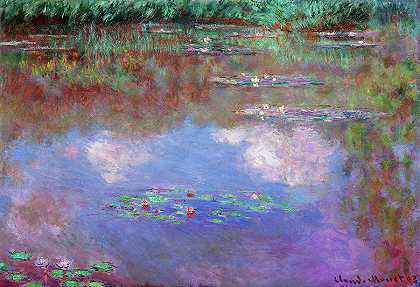 荷花池，云朵`The Water Lily Pond, Clouds by Claude Monet