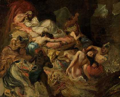 萨达纳帕卢斯之死，1827年`The Death of Sardanapalus, 1827 by Eugene Delacroix