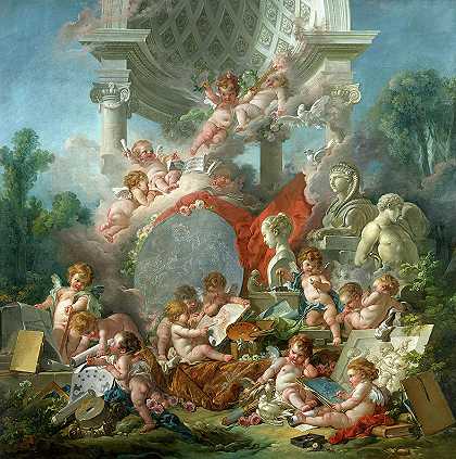 《艺术天才》，1761年`The Geniuses of Art, 1761 by Francois Boucher