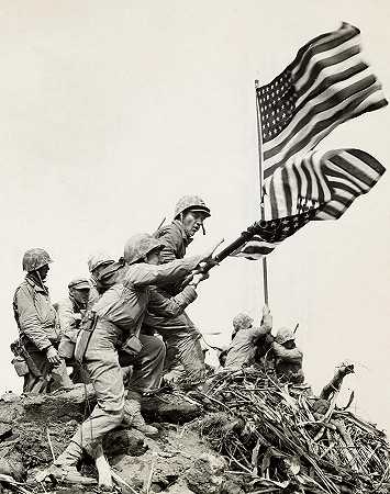 在硫磺岛升起第一面旗帜`Raising the First Flag on Iwo Jima by American History