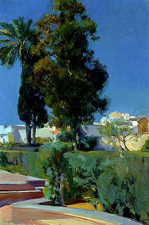 花园的一角，塞维利亚阿尔卡扎，1910年`Corner of the Garden, Alcazar, Sevilla, 1910 by Joaquin Sorolla