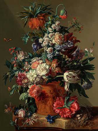《花瓶》，1722年`The Vase of Flowers, 1722 by Jan van Huysum
