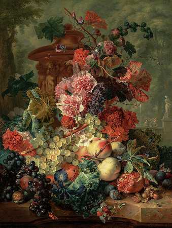 水果片，1722年`Fruit Piece, 1722 by Jan van Huysum