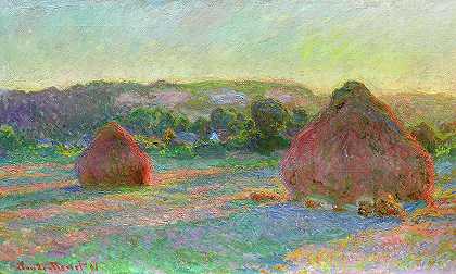 1891年夏末的一堆堆小麦`Stacks of Wheat, End of Summer, 1891 by Claude Monet