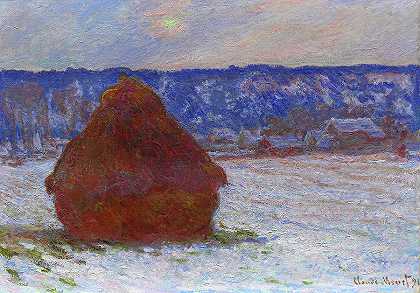 小麦堆，雪效应，阴天，1891年`Stack of Wheat, Snow Effect, Overcast Day, 1891 by Claude Monet