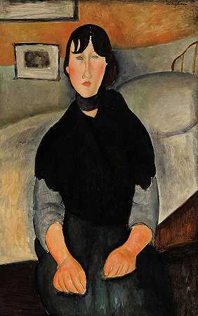 《人民的年轻女子》，1918年`Young Woman of the People, 1918 by Amedeo Modigliani