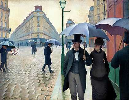 巴黎街，雨天，1877年绘制`Paris Street, Rainy Day, Painted in 1877 by Gustave Caillebotte