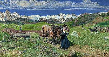 阿尔卑斯山的春天，1897年`Spring in the Alps, 1897 by Giovanni Segantini
