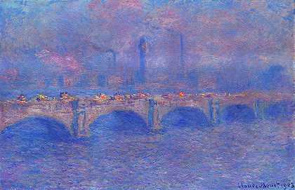 滑铁卢桥，阳光效应，伦敦，1903年`Waterloo Bridge, Sunlight Effect, London, 1903 by Claude Monet