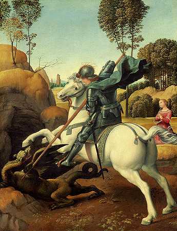 圣乔治与龙，1506年`Saint George and the Dragon, 1506 by Raphael