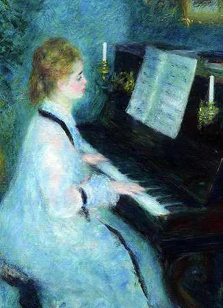 钢琴上的女人，1876年`Woman at the Piano, 1876 by Pierre-Auguste Renoir