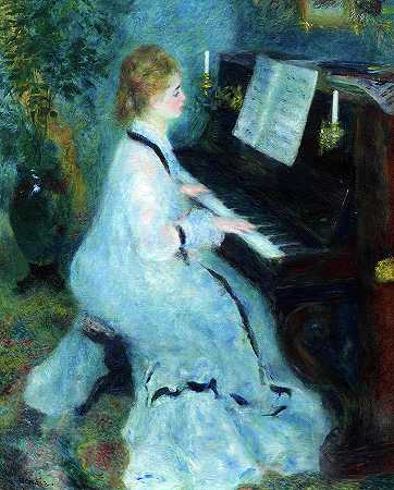 钢琴上的女人，1875-1876`Woman at the Piano, 1875-1876 by Pierre-Auguste Renoir