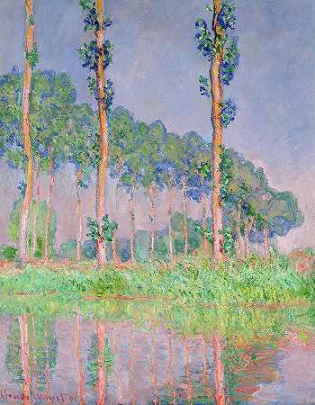 杨树，粉红效果，1891年`Poplars, Pink Effect, 1891 by Claude Monet