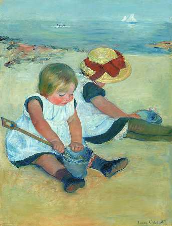 1884年，孩子们在海滩上玩耍`Children Playing on the Beach, 1884 by Mary Stevenson Cassatt