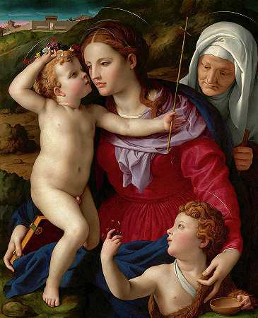 圣母玛利亚与圣伊丽莎白与圣约翰浸礼会，1545年`Virgin and Child with Saint Elizabeth and Saint John the Baptist, 1545 by Bronzino