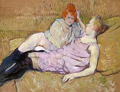 沙发，1896年`The Sofa, 1896 by Henri de Toulouse-Lautrec