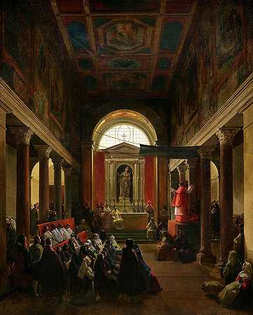 教堂屋内，圣比比亚纳布道，1834年`Church Interior, Sermon at Santa Bibiana, 1834 by Francois Marius Granet