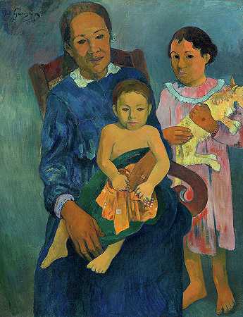 波利尼西亚有孩子的妇女，1901年`Polynesian Woman with Children, 1901 by Paul Gauguin