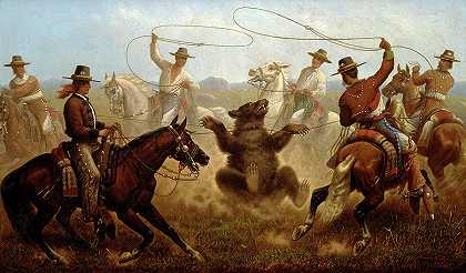 牛仔牵着熊，牛仔`Cowboys Roping a Bear, Vaqueros by James Walker