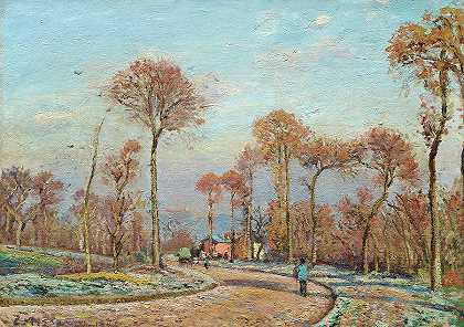 《凡尔赛之路》，卢维西恩斯，晨霜，1871年`The Road to Versailles, Louveciennes, Morning Frost, 1871 by Camille Pissarro