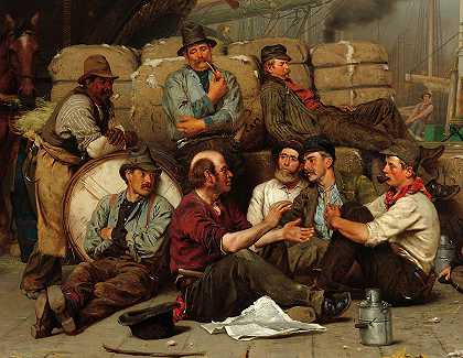 码头工人正午，1879年`Longshoremen\’s Noon, 1879 by John George Brown