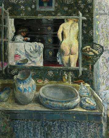 盥洗台上方的镜子`Mirror above a Washstand by Pierre Bonnard