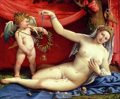 维纳斯与丘比特，1520年`Venus and Cupid, 1520 by Lorenzo Lotto