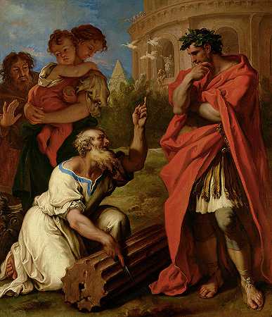 老咨询师塔昆·阿图斯·纳维乌斯`Tarquin the Elder Consulting Attus Navius by Sebastiano Ricci